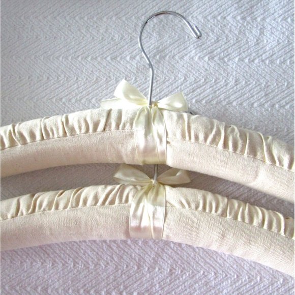 Fabric Padded Hangers Cream Color Linen /Cotton Material - Set of Two (2) Thick - Picture 8 of 10